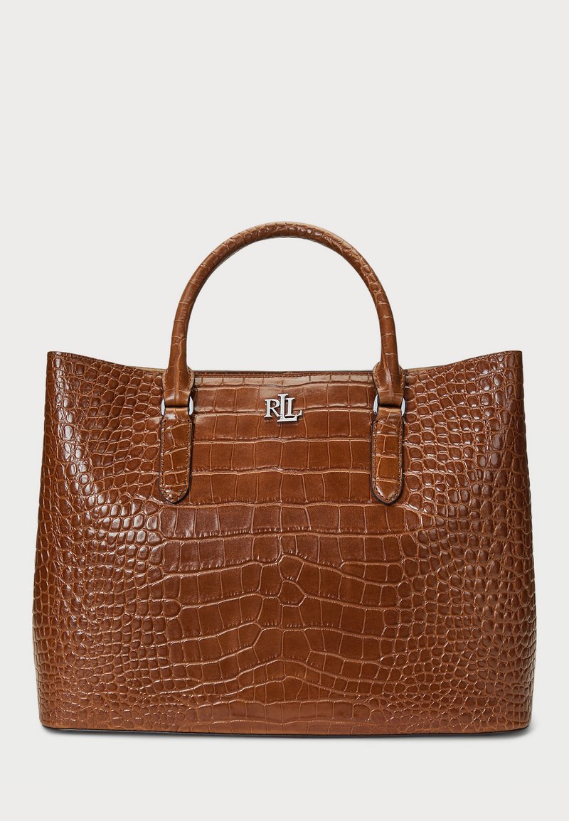 Lauren Ralph Lauren EMBOSSED LEATHER LARGE MARCY SATCHEL - Bolso de mano - tobacco