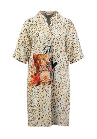 Camicia con stampa leopardata a maniche corte, con un design floreale e una grafica di tigre. Realizzata in tessuto leggero, nei toni beige e marrone.