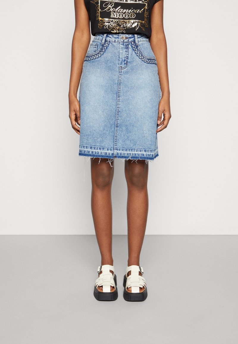 Cream A-line skirt - blue denim