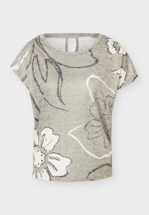 TOM TAILOR, CREW NECK BURN OUT WITH ARTWORK - T-shirt con stampa - silver-coloured olive