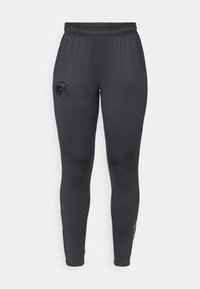 Sötétszürke sportnadrág, szabott kialakítással, sima anyagból készült. Az upper combon hímzett logóval és elasztikus derékpánttal rendelkezik.