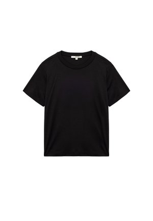 Sort kortærmet t-shirt i blødt bomuldsstof. Har en rund halsudskæring og en afslappet pasform uden mønstre eller udsmykninger.