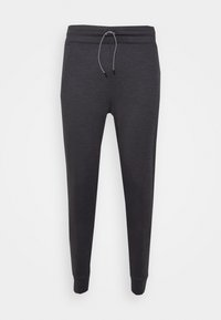 Ciemnoszare spodnie dresowe z elastycznym pasem, regulowanym sznurkiem i zwężającymi się nogawkami. Wykonane z miękkiego, teksturowanego materiału.