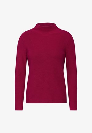 Tät, långärmad polotröja i livlig magenta. Tillverkad av ribbat strikkmaterial med en strukturerad, strömlinjeformad design och utan synliga knäppningar.