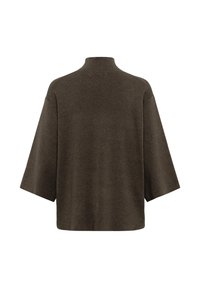 Pull en maille marron à col montant avec de larges manches trois-quarts et une coupe ample et carrée, vu de dos.