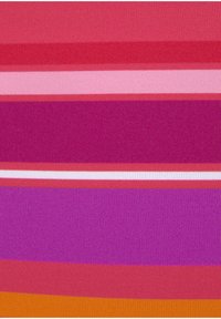 Multicolor gestreifter Stoff mit Bändern in Pink, Lila und Orange in unterschiedlichen Breiten; glatte Textur mit einem gestrickten Aussehen.