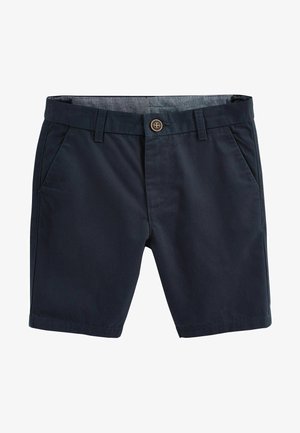 Marineblauwe shorts van een zachte stof, met een knoopsluiting, twee zijzakken en een recht model met minimale details.