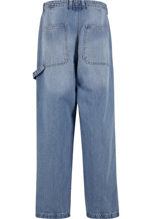 Hellblaue Jeanshose mit lockerer Passform, hohe Taille, zwei Gesäßtaschen, einer Seitenschlaufe und geradem Bein.