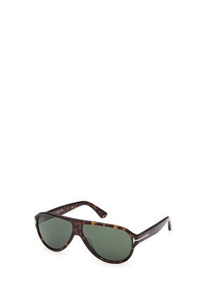 Pilotní brýle s obroučkami v želvovinovém vzoru, tmavě zelenými čočkami a stříbrnými akcenty ve tvaru "T" na nožičkách, zobrazené na bílém pozadí.