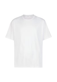 Vit bomullst-shirt med rund halsringning, korta ärmar och avslappnad passform. Inga mönster eller detaljer. Mjuk textur.