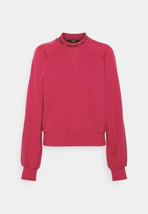Rode sweatshirt met lange mouwen, geribbelde manchetten en zoom, hoge kraag met zwarte Diesel-logo tekstdetail.