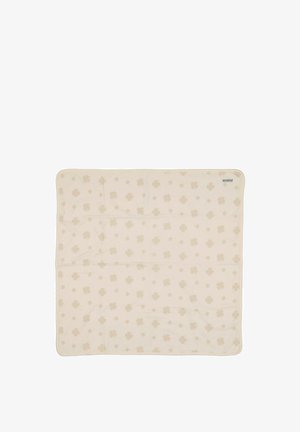 Creme tæppe med et diskret blomstermønster i en lidt mørkere cremesk shade. Blød tekstur med afrundede hjørner.