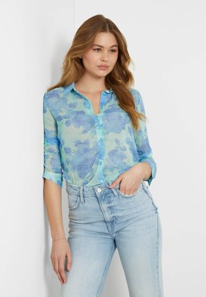 Bluza z gumbi - blumenmuster blau