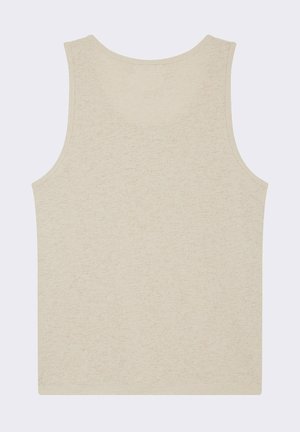 Débardeur sans manches beige en tissu texturé, avec un col rond et un ourlet droit et épuré pour une silhouette simple et moderne.