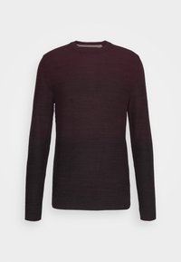 Donker bordeauxkleurige sweater met een gestructureerd gebreid ontwerp, ronde halslijn en lange mouwen, met ribgebreide manchetten en zoom.