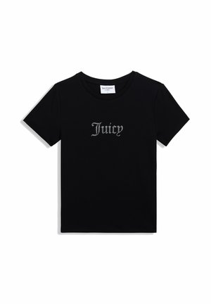 T-shirt nera in cotone a maniche corte, con logo "Juicy" in strass argentati sul davanti. Vestibilità regolare e design a girocollo.