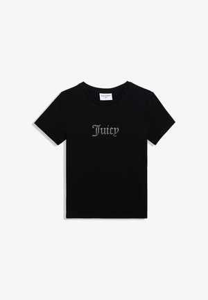 T-shirt nera in cotone a maniche corte, con logo "Juicy" in strass argentati sul davanti. Vestibilità regolare e design a girocollo.