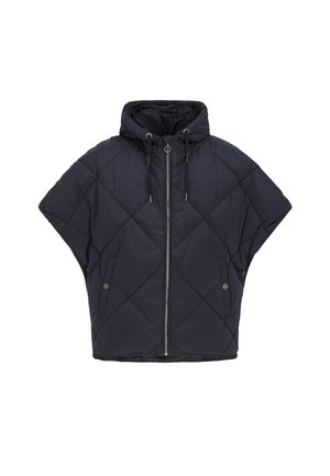 Námornícky prešívaný pufrový kabát s prehnanými kapucňami, zipsom vpredu a nastaviteľnou kapucňou a šnúrkou. Obsahuje bočné vrecká a strieborné kovanie.