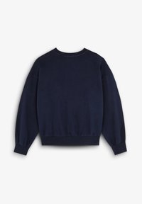 Marineblå sweatshirt med lange, let puffede ærmer, ribbede manchetter og kant, blød tekstur og en klassisk rund hals.