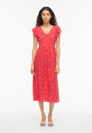 VILA VIHIBIKI V NECK MIDI DRESS - Robe de jour - hibiscus