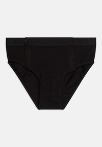 Slip neri realizzati in morbida miscela di cotone, con una comoda vita elasticizzata e un taglio classico, caratterizzati da una finitura liscia e senza motivi visibili.