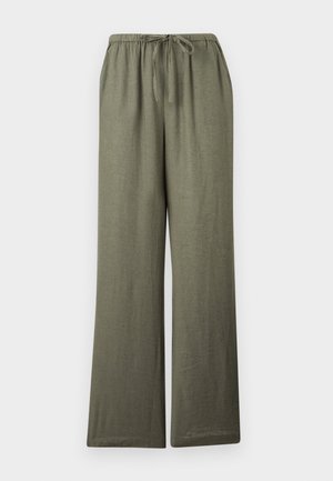 Pantalon ample vert olive à jambes larges avec une taille élastique ornée d'un cordon de serrage à l'avant.