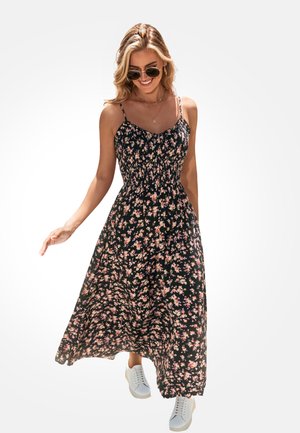 FLORAL SPAGHETTI STRAP  - Vestido largo - black floral