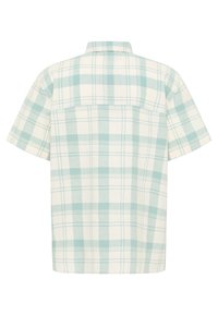 Camicia a maniche corte a quadri in blu chiaro e bianco. Realizzata in tessuto morbido con un motivo a quadrati, presenta un colletto a punta e un yoke posteriore.