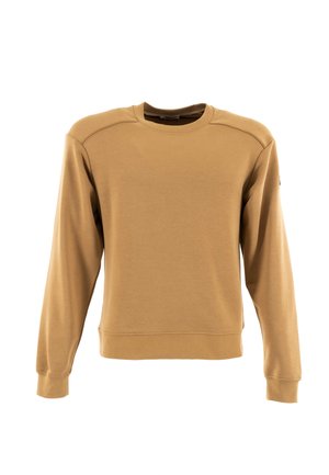 Felpa marrone realizzata in tessuto morbido, con scollo a girocollo, maniche lunghe e polsini a costine. Texture liscia con dettagli sottili sulle cuciture delle spalle.