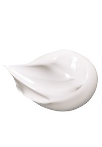 White cream with a smooth, glossy texture, shaped like a wave, featuring soft peaks and a subtle sheen, against a plain white background.