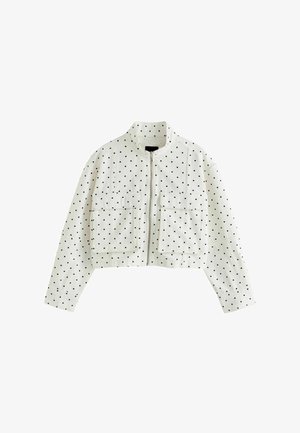 Next, REGULAR FIT - FUNNEL NECK ZIP THROUGH BOXY DENIM JACKET . - Veste en jean - ecru black polka dot
