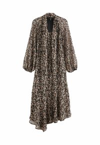 LONG SLEEVE TIE NECK ASYMMETRIC MIDI - REGULAR FIT - Päevakleit - brown leopard print