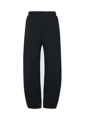 Schwarze Sweatpants aus weichem Material, mit elastischem Bund, Bündchen an den Knöcheln und einem kleinen Logodetail an der Seite.