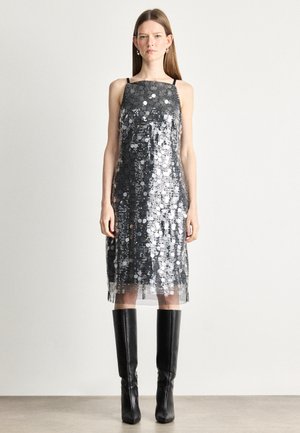 PAILETTES SEQUINS SLIP DRESS - Koktajl obleka/za zabavo - black/clear