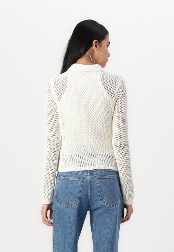 Crochet-Style Collared Button-Through Top - Cardigan - jet stream3