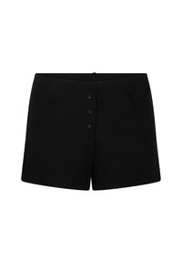 Zwarte shorts met een tailored ontwerp, voorzien van een knoopsluiting met drie knopen en een platte tailleband. Gemaakt van gestructureerde stof.