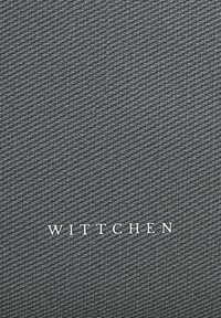 Šedá texturovaná látka s diagonálním vzorem a vyraženým logem "WITTCHEN" stříbrné barvy na spodní části.