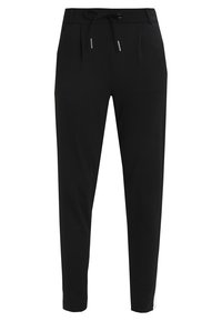 Svarta tights med dragsko i midjan, tapered design, sidostripes i vitt och mjuk textur. Har två framfickor.