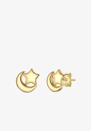 Øreringe i guldfarve med et design af en halvmåne og en stjerne som detalje. Glat overflade og afrundede former skaber et harmonisk udtryk.