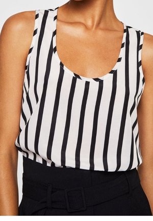 Sort- og hvidstribet top med rund halsudskæring, lavet af letvægtsstof, med lodrette striber og løs pasform.