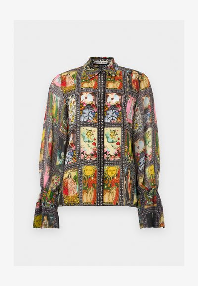 Μπλούζα με μακριά μανίκια και κουμπιά, με σχέδιο από κάρτες ταρώ που περιλαμβάνει πολύχρωμες εικονογραφήσεις όπως ο Ήλιος, η Αυτοκράτειρα και ο Κόσμος.