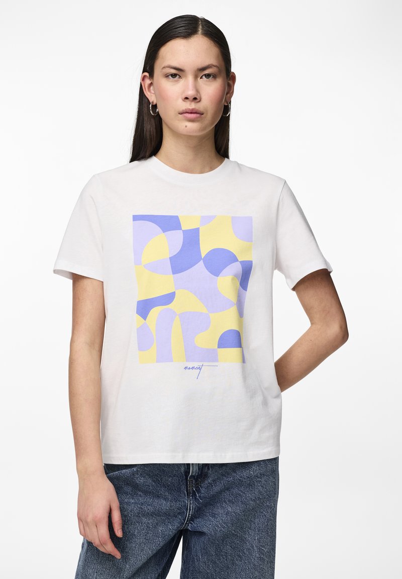 Pieces PCMOLLY O NECK TEE - Marškinėliai su spaudiniu - bright white/lavender