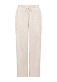 Fleece loungebroeken in crèmekleur, met een trekkoord in de taille, rechte pijpen en een zachte, gestructureerde oppervlakte.