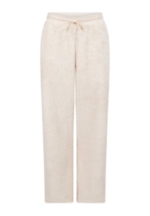 Fleece loungebroeken in crèmekleur, met een trekkoord in de taille, rechte pijpen en een zachte, gestructureerde oppervlakte.
