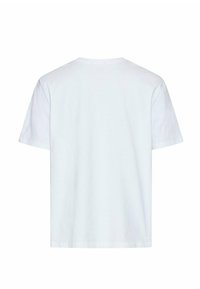 Effen wit T-shirt met korte mouwen en ronde hals, achteraan weergegeven op een witte achtergrond.