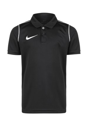 Polo nero realizzato in materiale Dri-FIT con colletto classico, dotato di accenti bianchi e logo Nike sul petto sinistro.