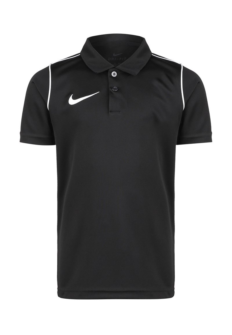 Černé polo tričko vyrobené z materiálu Dri-FIT s klasickým límcem, s bílými detaily a logem Nike na levé straně hrudi.