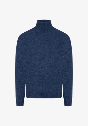 Maglione a collo alto blu navy realizzato in tessuto a maglia testurizzato, con maniche lunghe e polsini e orlo a costine. Design semplice e classico.