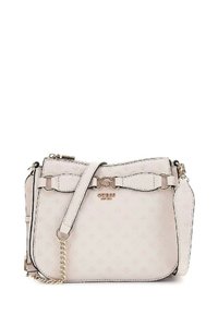 Borsa a tracolla in faux leather rosa chiaro con un motivo testurizzato, accessori in tonalità oro e tracolla regolabile. Presenta un accento a catena.