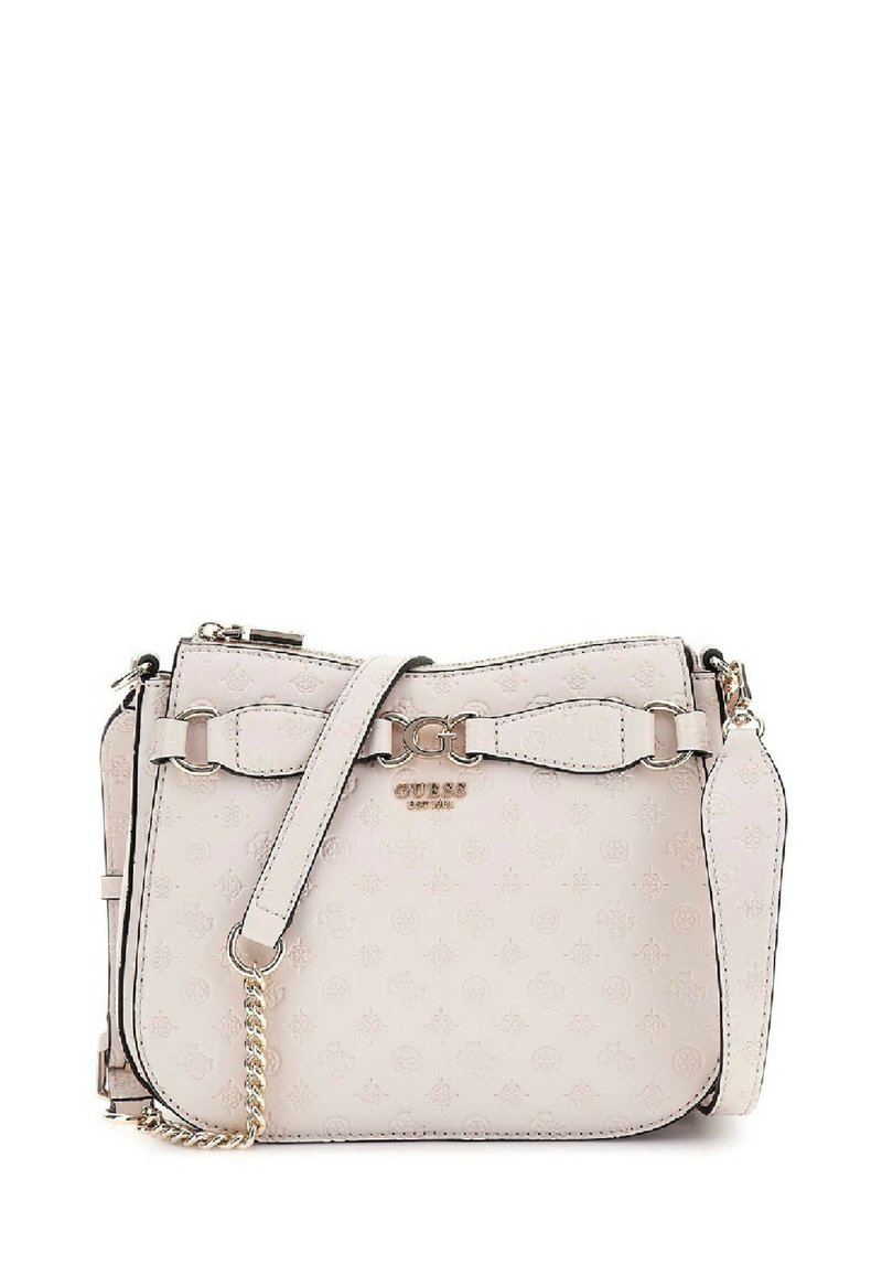 Borsa a tracolla in faux leather rosa chiaro con un motivo testurizzato, accessori in tonalità oro e tracolla regolabile. Presenta un accento a catena.